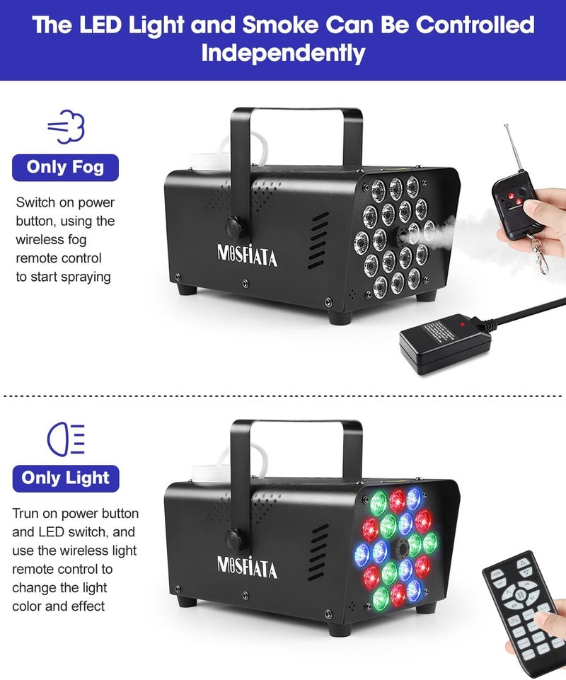MOSFiATA Fog Machines with Lights, 600W Smoke Machine with 18 RGB LED Lights, 2300 CFM Spray, Remote Control, Perfect for Halloween, Christmas, Wedding, Party, Club, DJ Stage Effect - Image 4
